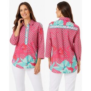 Averardo Bessi‎ Italy Pink Floral Geometric Cotton Tunic Top Size 6 USA 40 IT